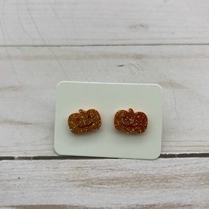 Acrylic Glittery Stud Pumpkin Earrings
